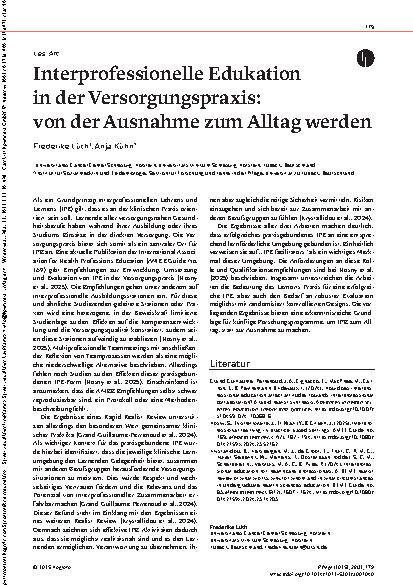 Vorschauseite 1: Interprofessionelle Edukation in der Versorgungspraxis: von der Ausnahme zum Alltag werden