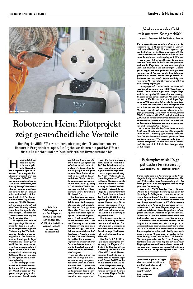 Vorschauseite 1: Roboter im Heim: Pilotprojekt zeigt gesundheitliche Vorteile