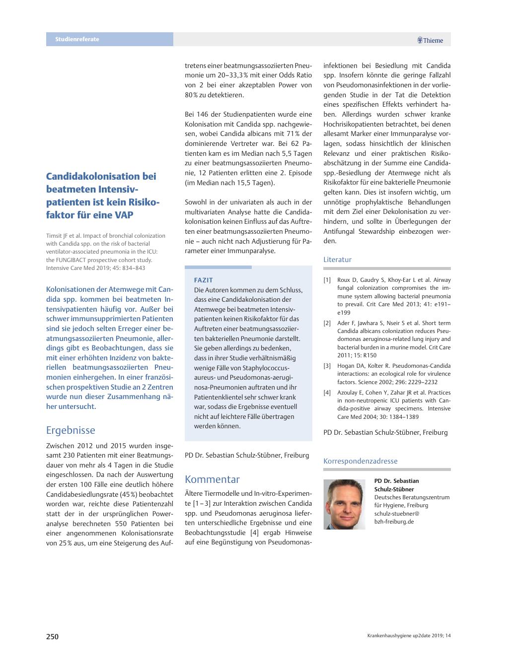 Vorschauseite 1: Candidakolonisation bei beatmeten Intensivpatienten ist kein Risikofaktor für eine VAP