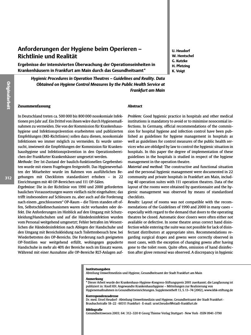 Vorschauseite 1: Anforderungen der Hygiene beim Operieren - Richtlinie und Realität