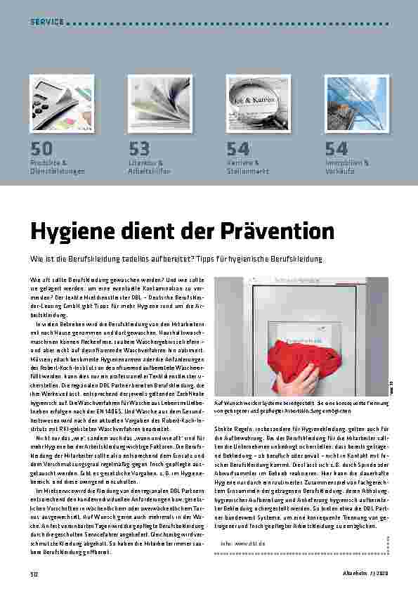 Vorschauseite 1: Hygiene dient der Prävention. Wie ist die Berufskleidung tadellos aufbereitet? Tipps für hygienische Berufskleidung.
