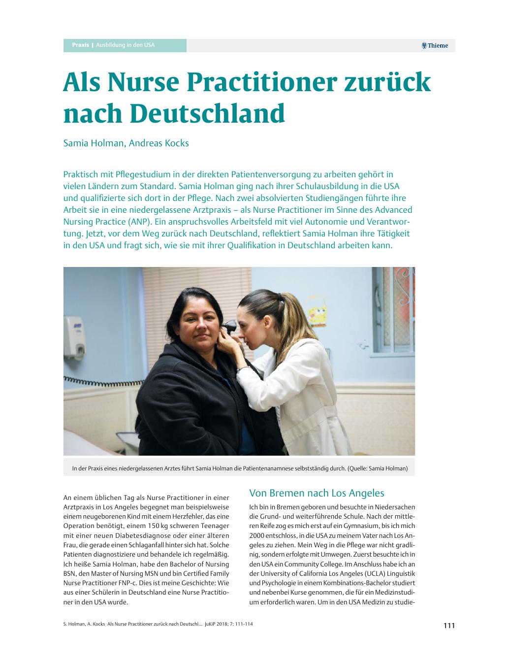 Vorschauseite 1: Als Nurse Practitioner zurück nach Deutschland