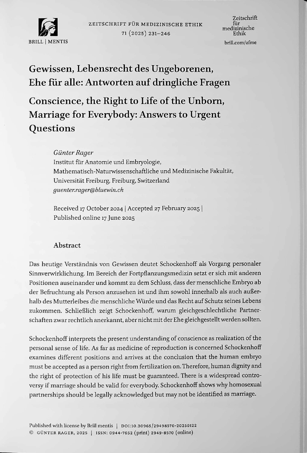 Vorschauseite 1: Gewissen, Lebensrecht des Ungeborenen, Ehe für alle: Antworten auf dringliche Fragen
