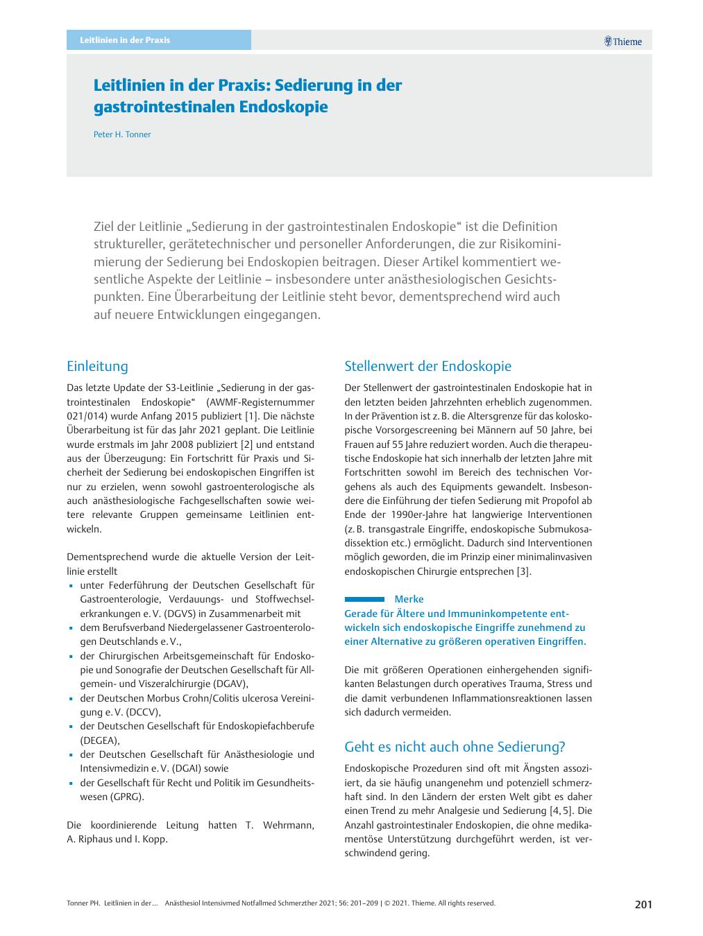 Vorschauseite 1: Leitlinien in der Praxis: Sedierung in der gastrointestinalen Endoskopie