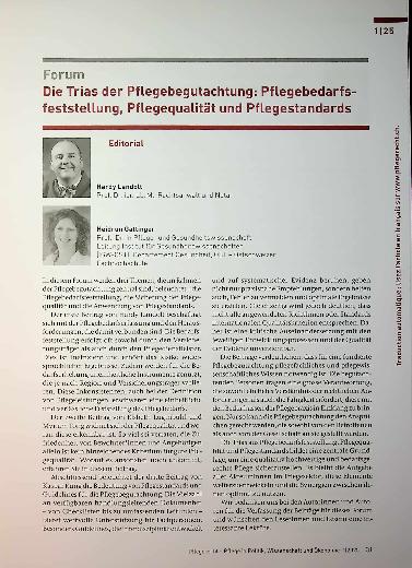 Vorschauseite 1: Die Trias der Pflegebegutachtung: Pflegebedarfsfeststellung, Pflegequalität und Pflegestandards