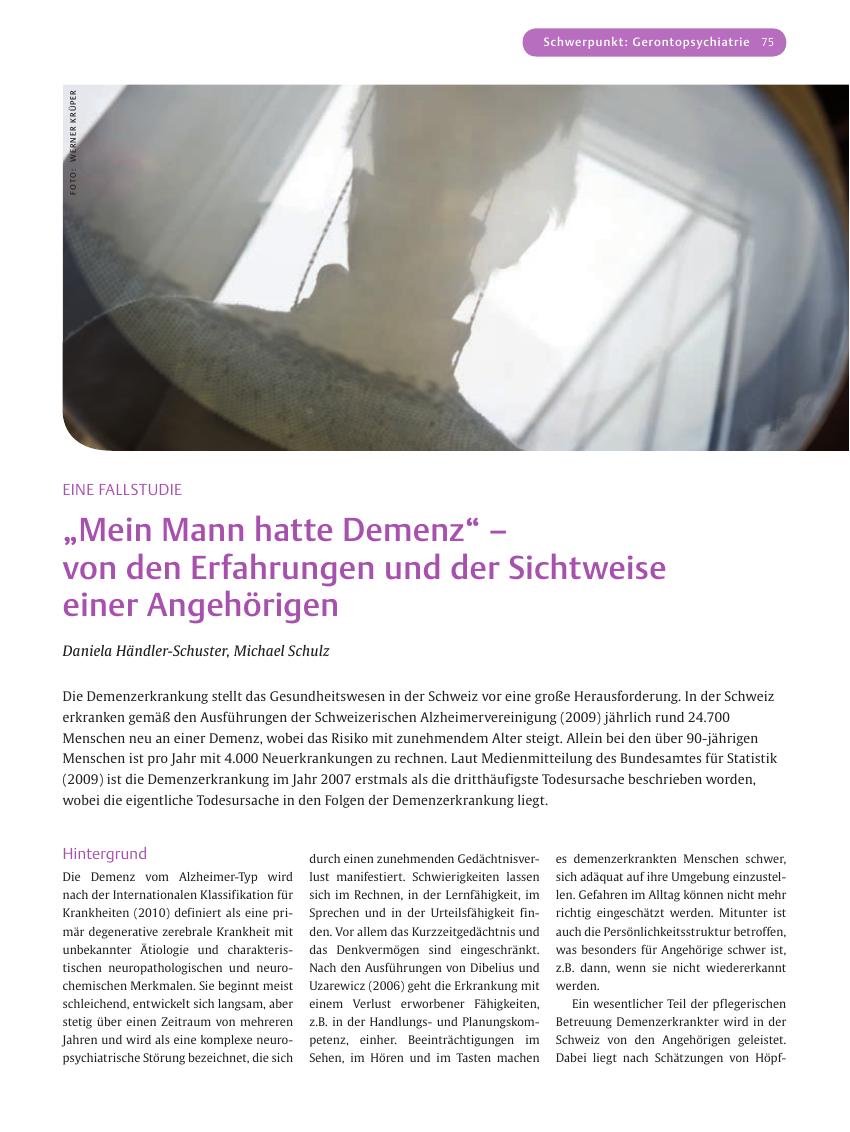 Vorschauseite 1: „Mein Mann hatte Demenz”– von den Erfahrungen und der Sichtweise einer Angehörigen