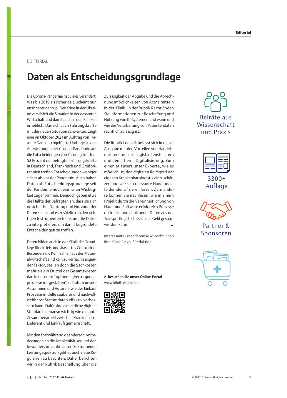 Vorschauseite 1: Editorial: Daten als Entscheidungsgrundlage