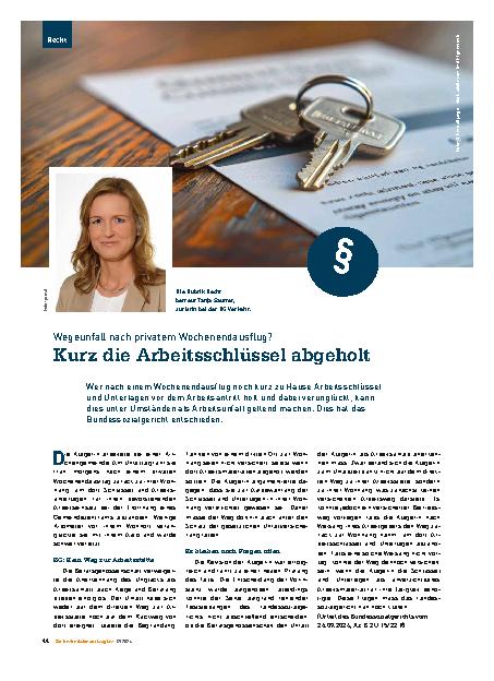 Vorschauseite 1: Wegeunfall nach privatem Wochenendausflug? Kurz die Arbeitsschlüssel abgeholt.