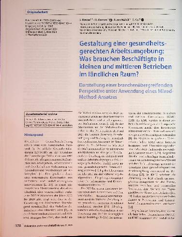 Vorschauseite 1: Gestaltung einer gesundheitsgerechten Arbeitsumgebung: Was brauchen Beschäftigte in kleinen und mittleren Betrieben im ländlichen Raum?
