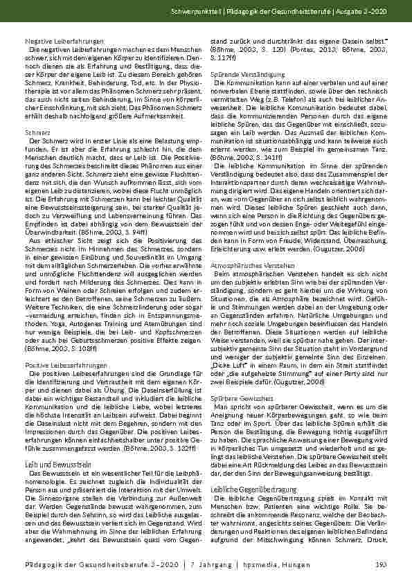 Vorschauseite 3: Leibliche Phänomene in der Physiotherapie: Ein Feedbackbogen zum Erlernen leiblicher Gegenübertragung