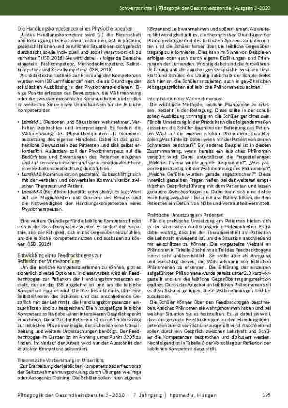 Vorschauseite 5: Leibliche Phänomene in der Physiotherapie: Ein Feedbackbogen zum Erlernen leiblicher Gegenübertragung