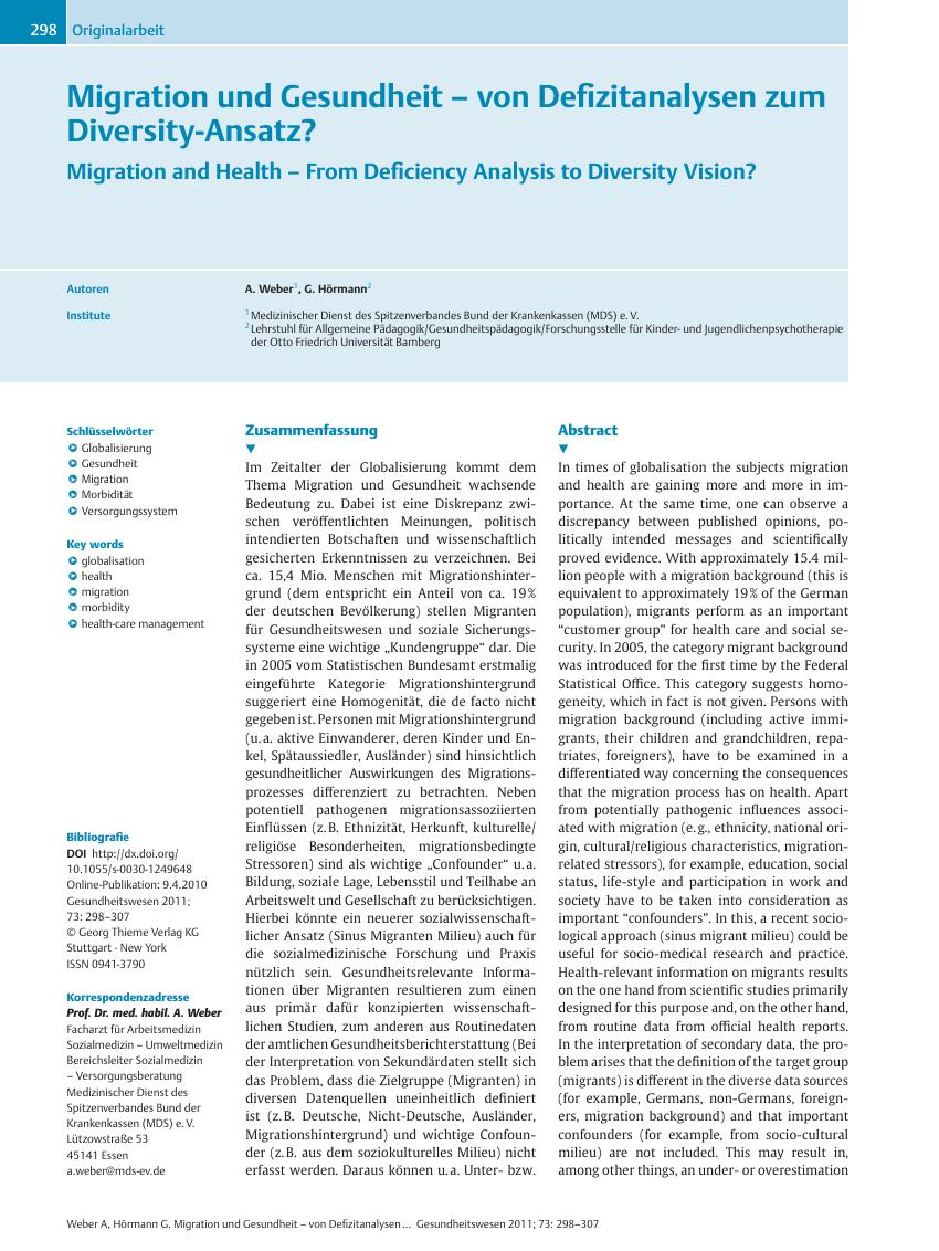 Vorschauseite 1: Migration und Gesundheit – von Defizitanalysen zum Diversity-Ansatz?