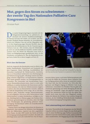 Vorschauseite 1: Mut, gegen den Strom zu schwimmen - der zweite Tag des Nationalen Palliative Care Kongresses in Biel
