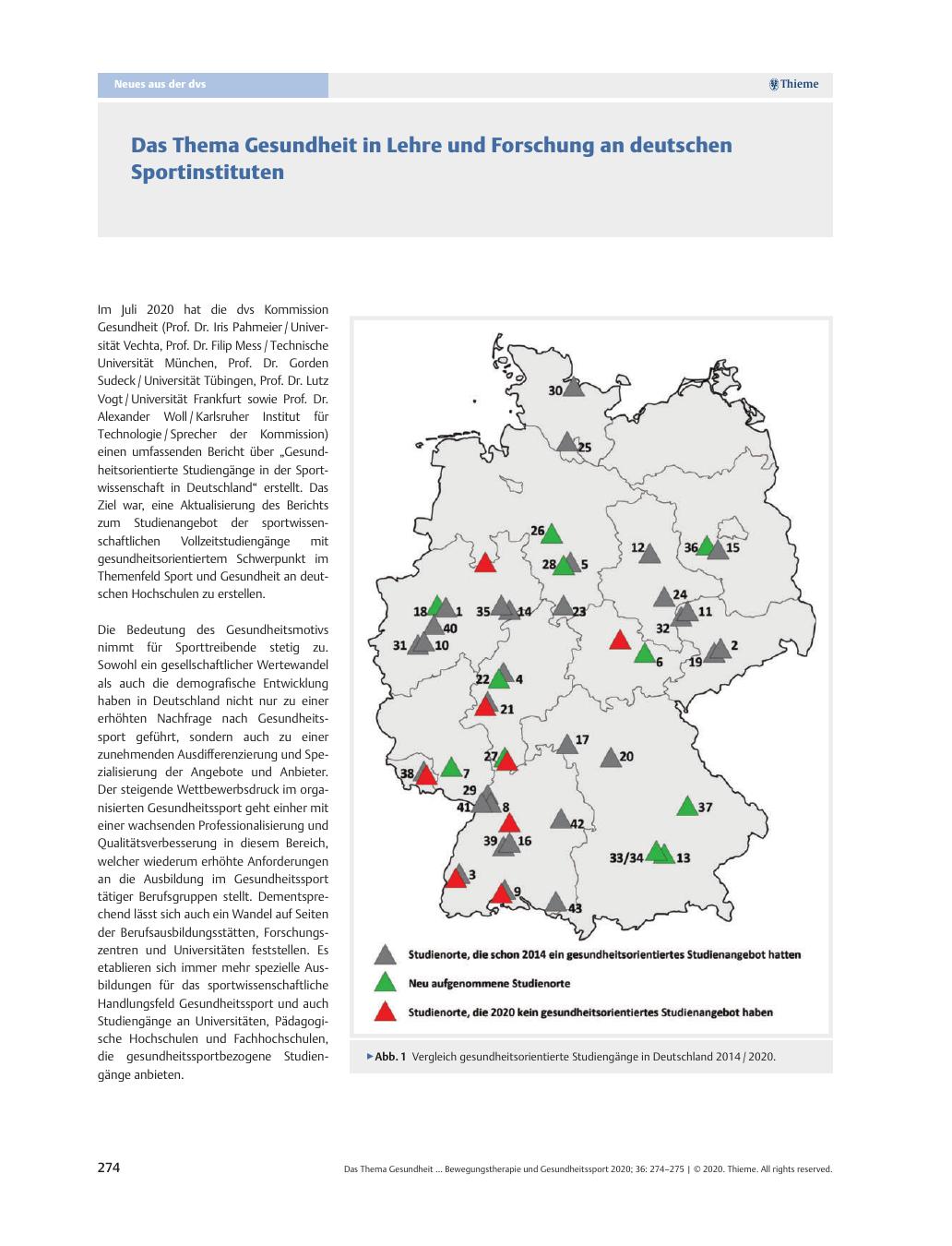 Vorschauseite 1: Das Thema Gesundheit in Lehre und Forschung an deutschen Sportinstituten