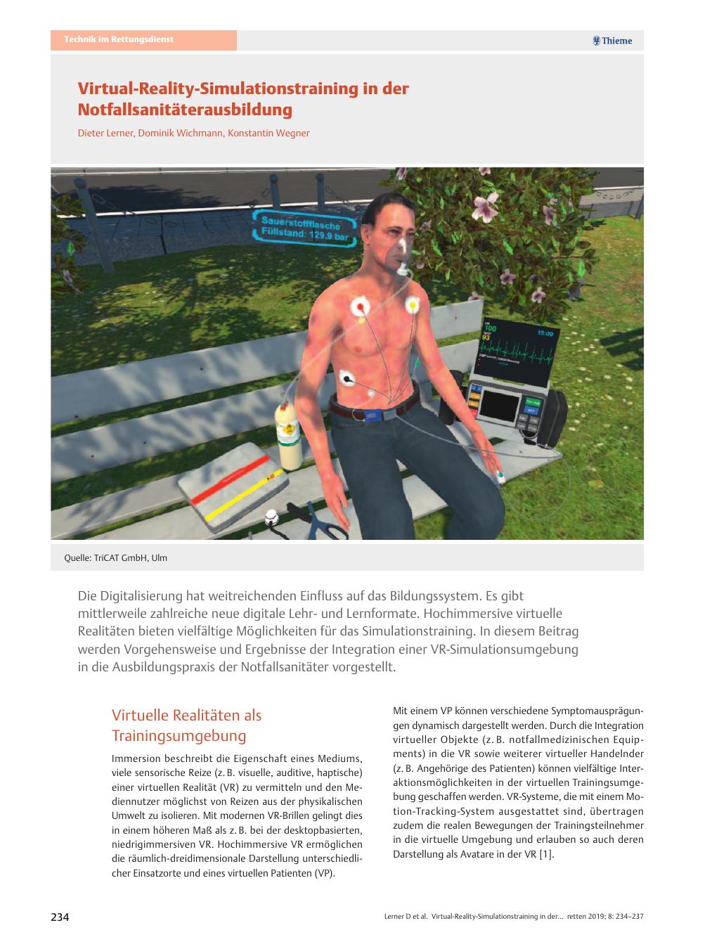 Vorschauseite 1: Virtual-Reality-Simulationstraining in der Notfallsanitäterausbildung