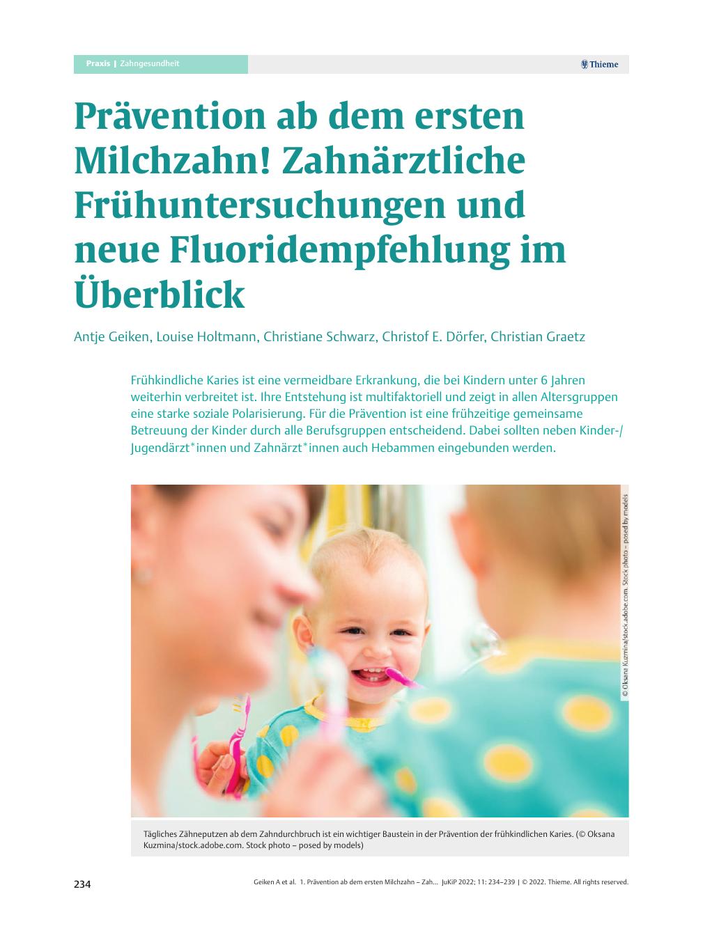 Vorschauseite 1: Prävention ab dem ersten Milchzahn! Zahnärztliche Frühuntersuchungen und neue Fluoridempfehlung im Überblick
