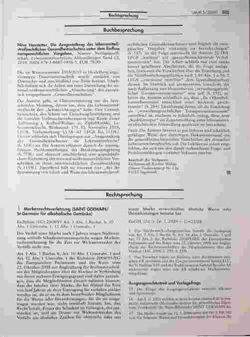 Vorschauseite 1: Markenrechtsverletzung (SAINT GERMAIN/ St-Germain für alkoholische Getränke)