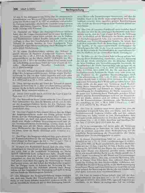 Vorschauseite 2: Markenrechtsverletzung (SAINT GERMAIN/ St-Germain für alkoholische Getränke)