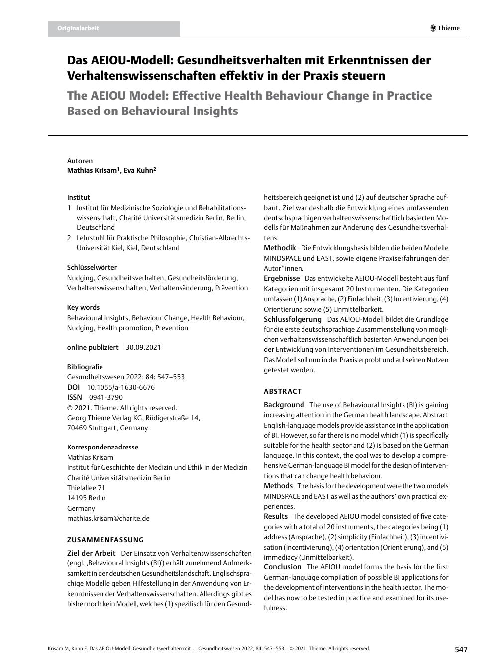 Vorschauseite 1: Das AEIOU-Modell: Gesundheitsverhalten mit Erkenntnissen der Verhaltenswissenschaften effektiv in der Praxis steuern