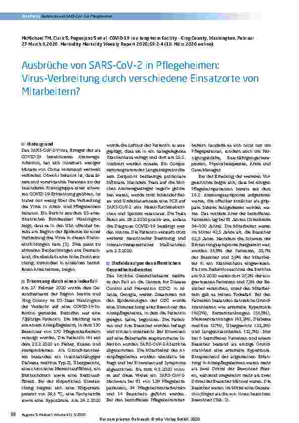 Vorschauseite 1: Ausbrüche von SARS-CoV-2 in Pflegeheimen: Virusverbreitung durch verschiedene Einsatzorte von Mitarbeitern?