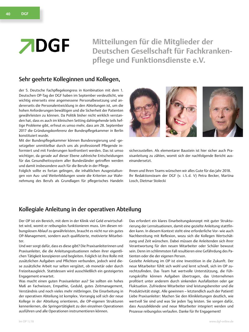 Vorschauseite 1: Mitteilungen für die Mitglieder der Deutschen Gesellschaft für Fachkrankenpflege und Funktionsdienste e.V.
