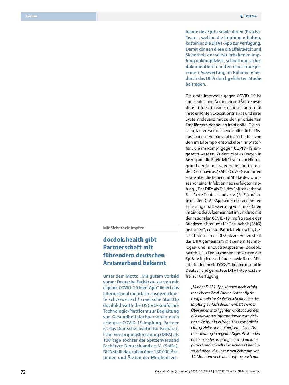 Vorschauseite 1: Mit Sicherheit Impfen? docdok.health gibt Partnerschaft mit führendem deutschen Ärzteverband bekannt.