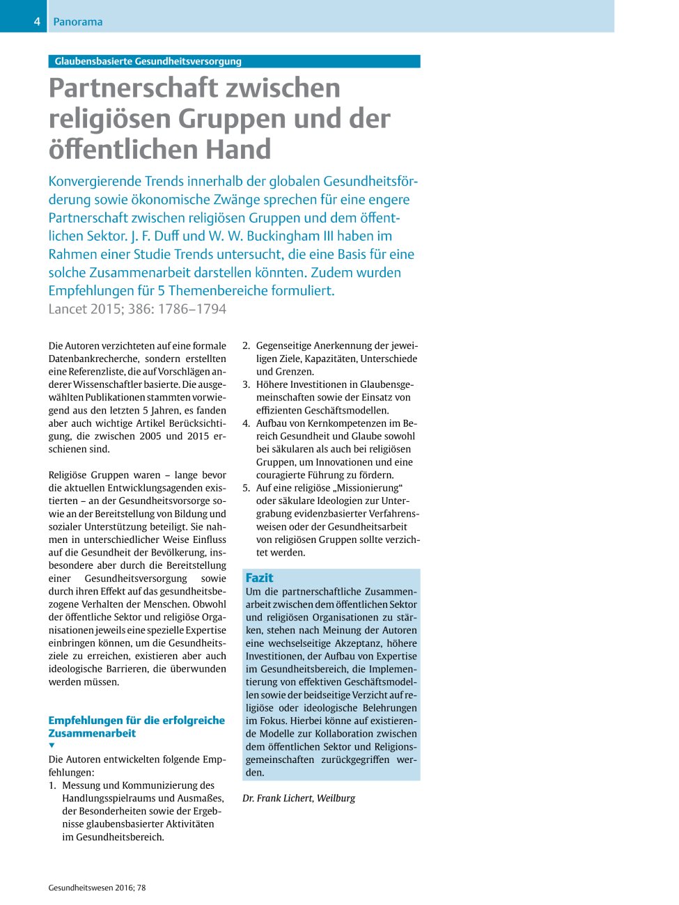 Vorschauseite 1: Partnerschaft zwischen religiösen Gruppen und der öffentlichen Hand
