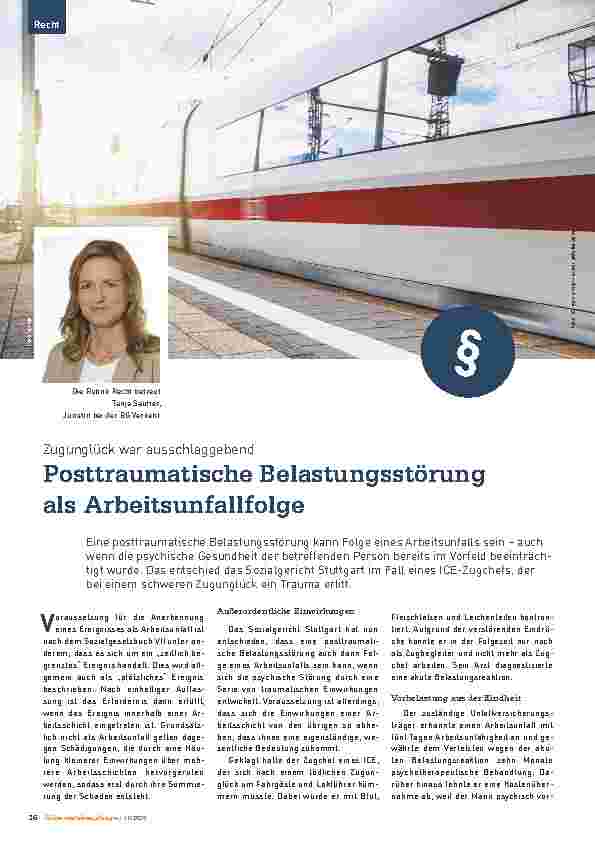 Vorschauseite 1: Zugunglück war ausschlaggebend. Posttraumatische Belastungsstörung als Arbeitsunfallfolge.