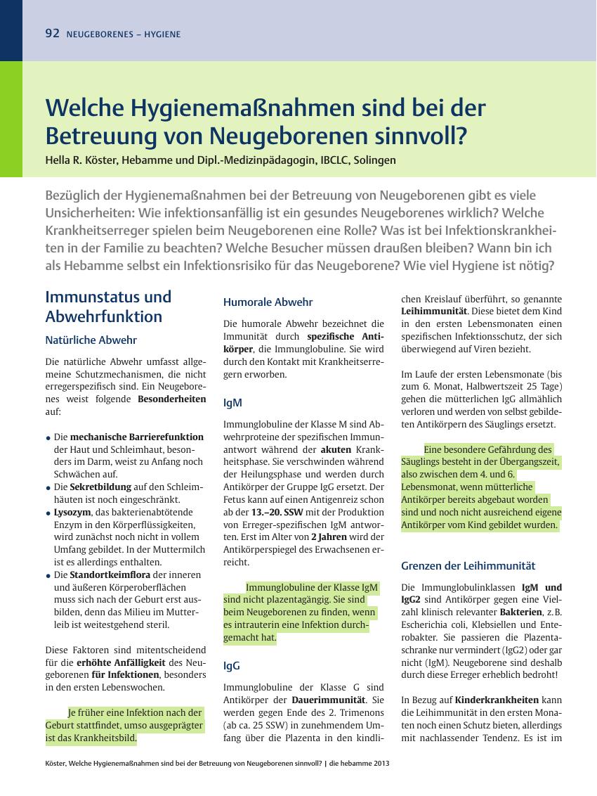 Vorschauseite 1: Welche Hygienemaßnahmen sind bei der Betreuung von Neugeborenen sinnvoll?