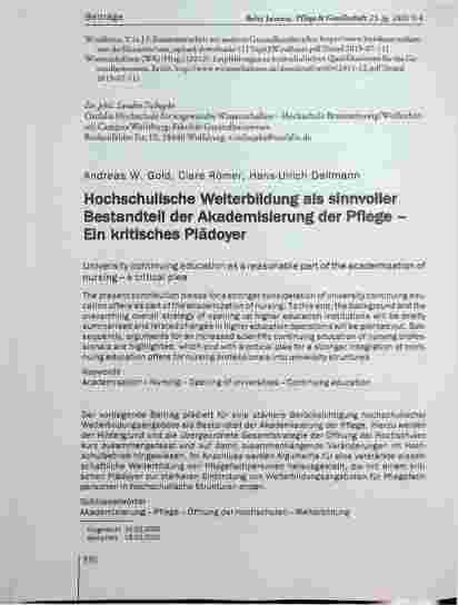 Vorschauseite 1: Hochschulische Weiterbildung als sinnvoller Bestandteil der Akademisierung der Pflege - Ein kritisches Plädoyer