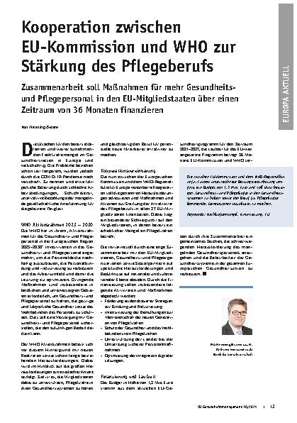 Vorschauseite 1: Kooperation zwischen EU-Kommission und WHO zur Stärkung des Pflegeberufs