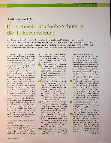 Vorschauseite 1: Hautkrebsmonat Mai Der sicherste Hautkrebs-Schutz ist die Risikovermeidung