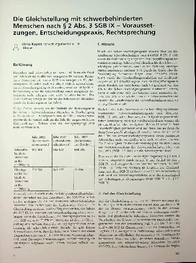 Vorschauseite 1: Die Gleichstellung mit Schwerbehinderten Menschen nach § 2 Abs. 3 SGB IX - Voraussetzungen, Entscheidungspraxis, Rechtsprechung