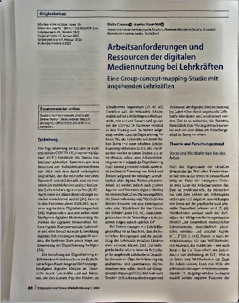 Vorschauseite 1: Arbeitsanforderungen und Ressourcen der digitalen Mediennutzung bei Lehrkräften