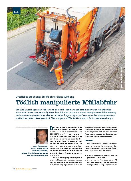 Vorschauseite 1: Urteilsbesprechung: Strafe ohne Signalwirkung Tödlich manipulierte Müllabfuhr