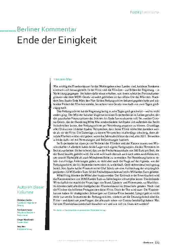 Vorschauseite 1: Berliner Kommentar Ende der Einigkeit