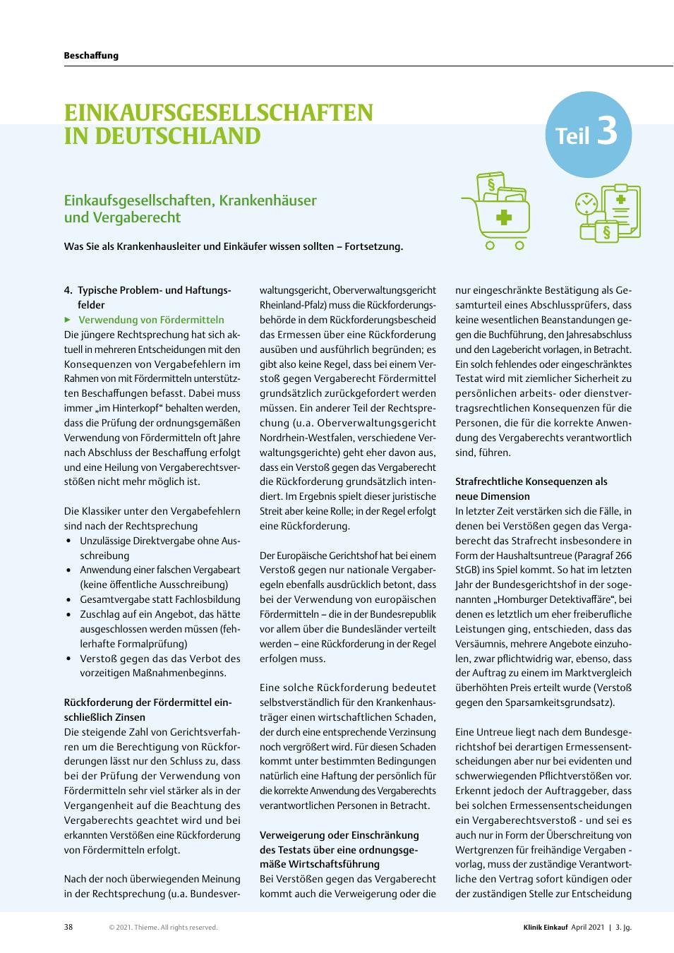 Vorschauseite 1: Einkaufsgesellschaften in Deutschland: Einkaufsgesellschaften, Krankenhäuser und Vergaberecht