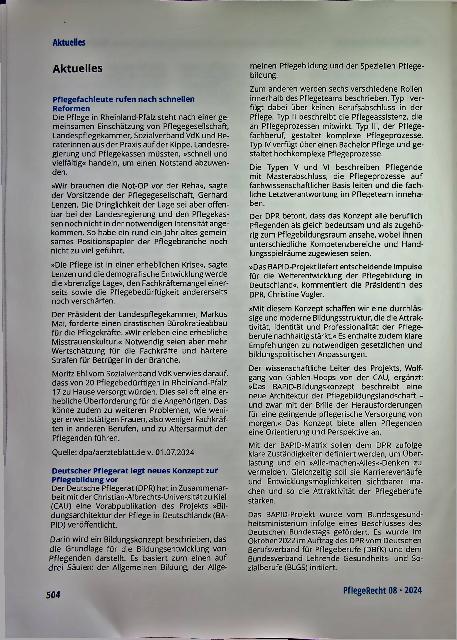 Vorschauseite 1: Pflegefachleute rufen nach schnellen Reformen