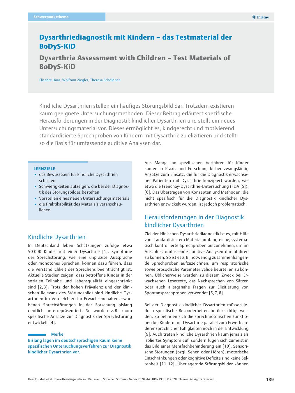 Vorschauseite 1: Dysarthriediagnostik mit Kindern – das Testmaterial der BoDyS-KiD