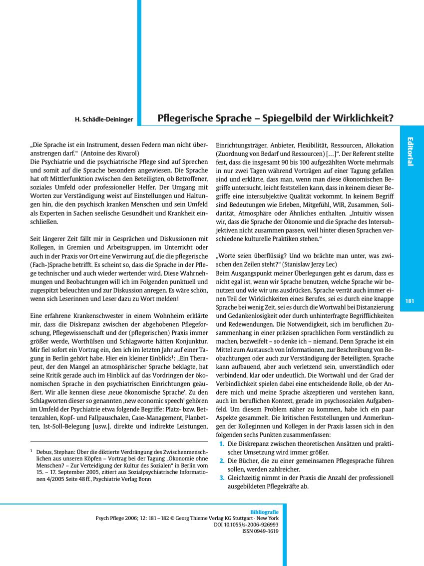 Vorschauseite 1: Pflegerische Sprache - Spiegelbild der Wirklichkeit?
