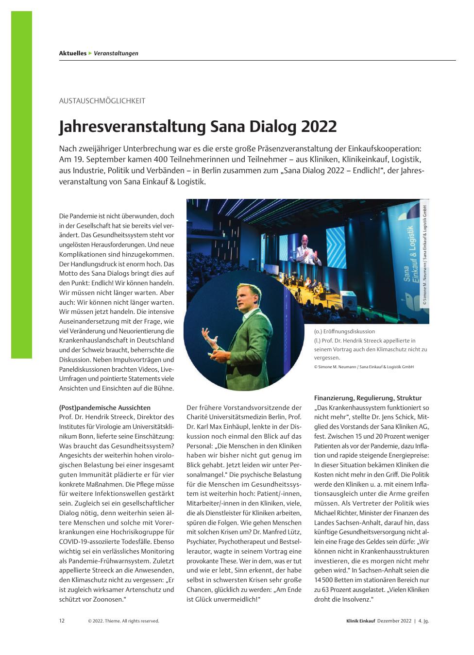 Vorschauseite 1: Austauschmöglichkeit: Jahresveranstaltung Sana Dialog 2022