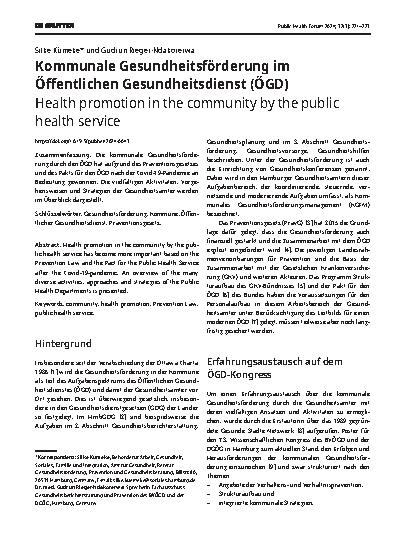 Vorschauseite 1: Kommunale Gesundheitsförderung im Öffentlichen Gesundheitsdienst (ÖGD)