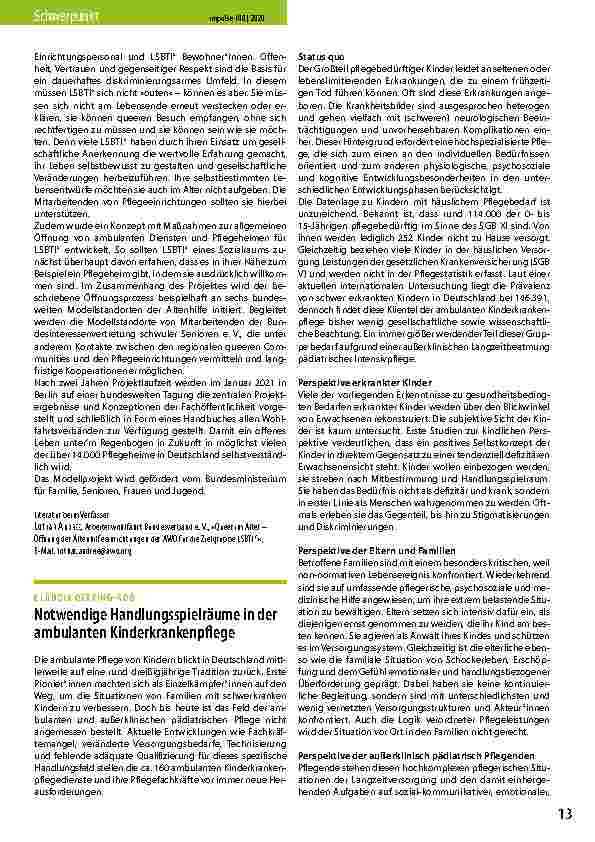 Vorschauseite 1: Notwendige Handlungsspielräume in der ambulanten Kinderkrankenpflege