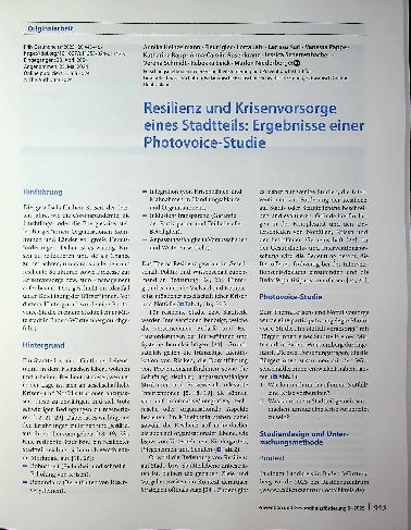 Vorschauseite 1: Resilienz und Krisenvorsorge eines Stadtteils: Ergebnisse einer Photovoice-Studie
