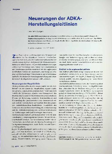 Vorschauseite 1: Neuerungen der ADKA-Herstellungsleitlinien