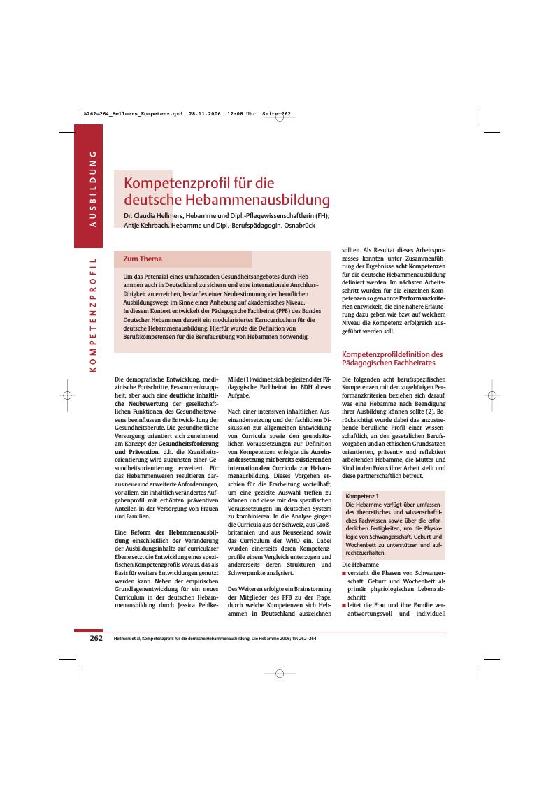 Vorschauseite 1: Kompetenzprofil für die deutsche Hebammenausbildung