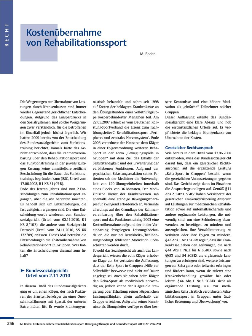 Vorschauseite 1: Kostenübernahme von Rehabilitationssport