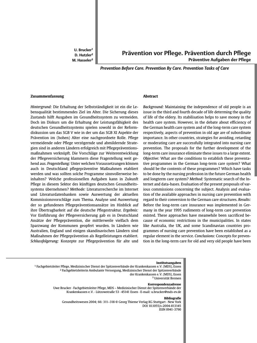 Vorschauseite 1: Prävention vor Pflege. Prävention durch Pflege