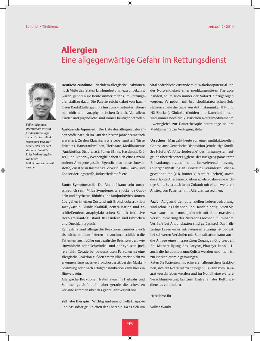 Vorschauseite 1: Allergien ? Eine allgegenwärtige Gefahr im Rettungsdienst