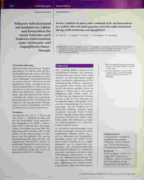 Vorschauseite 1: Schwerer Schockzustand mit kombinierter Laktatund Ketoazidose bei einem Patienten nach Pankreas-Linksresektion unter Metforminund Dapagliflozin-Dauertherapie.